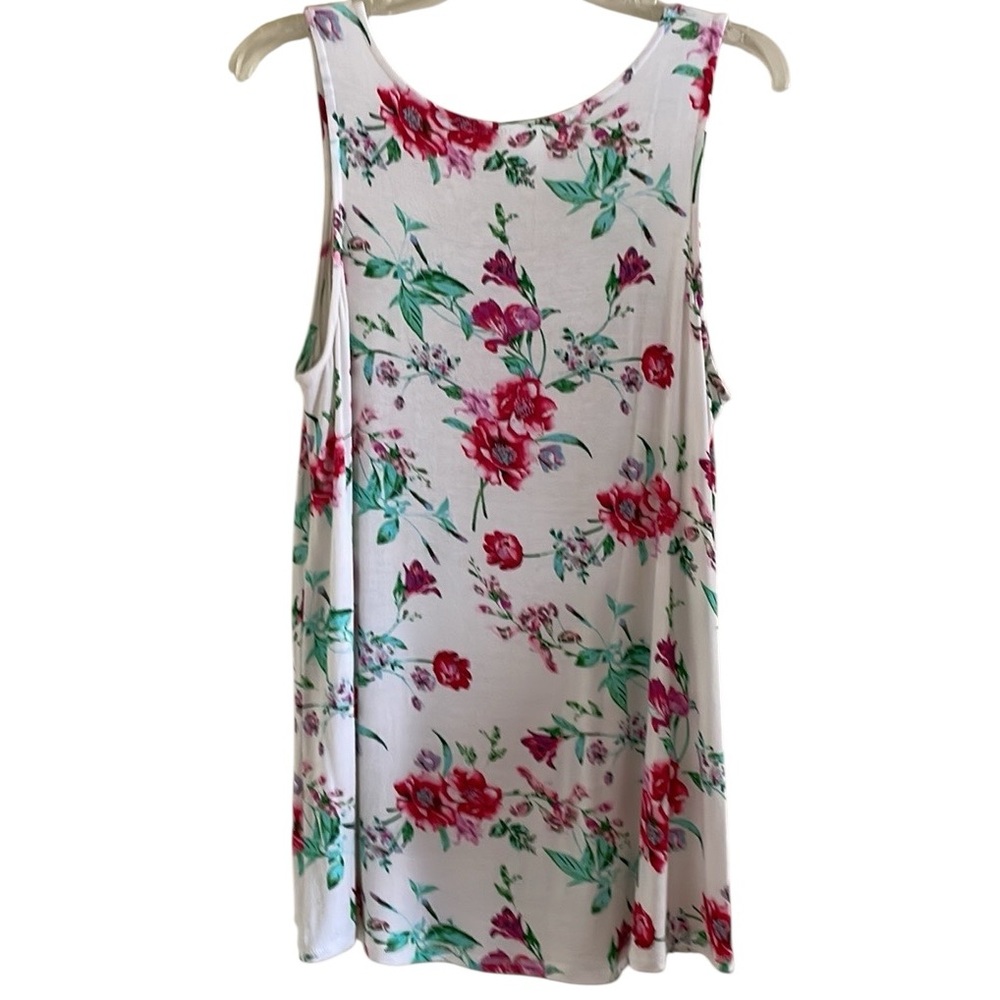 AGNES & DORA FLORAL PRINT TANK TUNIC TOP Size L  White Red Pink Turquoise Green - Picture 5 of 11